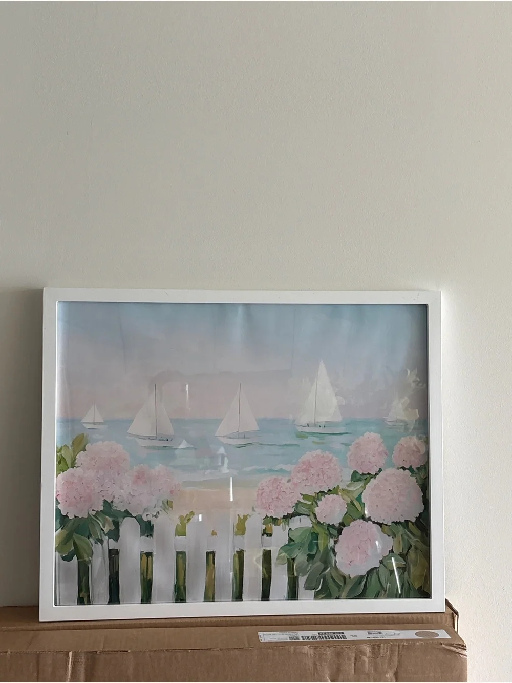 Coastal Hydrangea Sailboat Framed Art - Pink & Blue